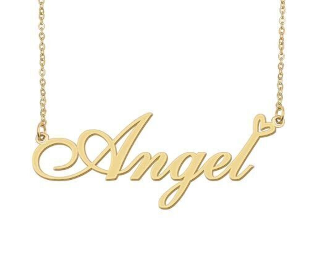 3644 Angel Name Necklace Heart Charm Pendant 18k Gold Plated Stainless